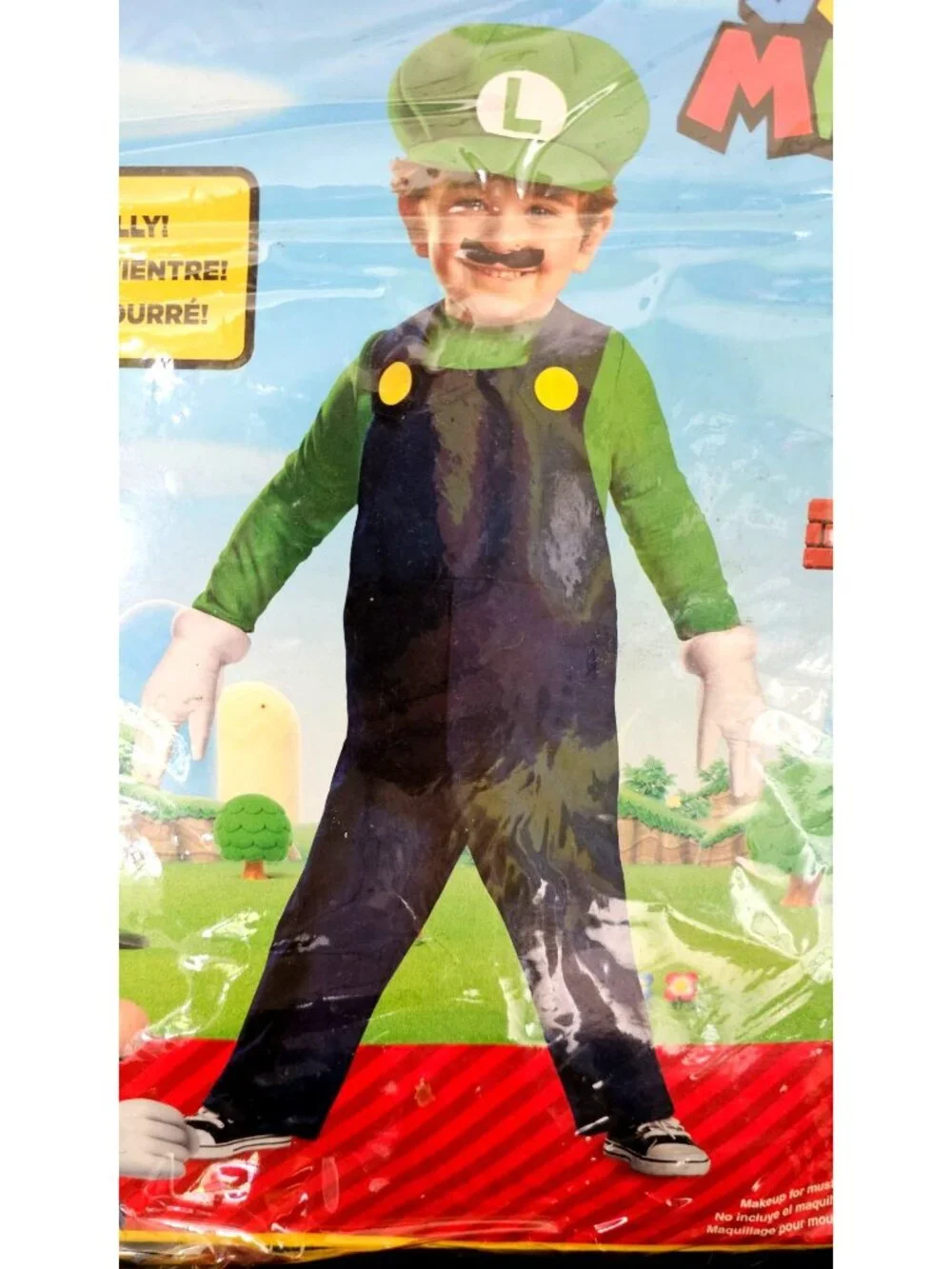 Super Mario Luigi Costume Toddler 2T Hat Gloves Plush Stuffed Bubble Belly Boys